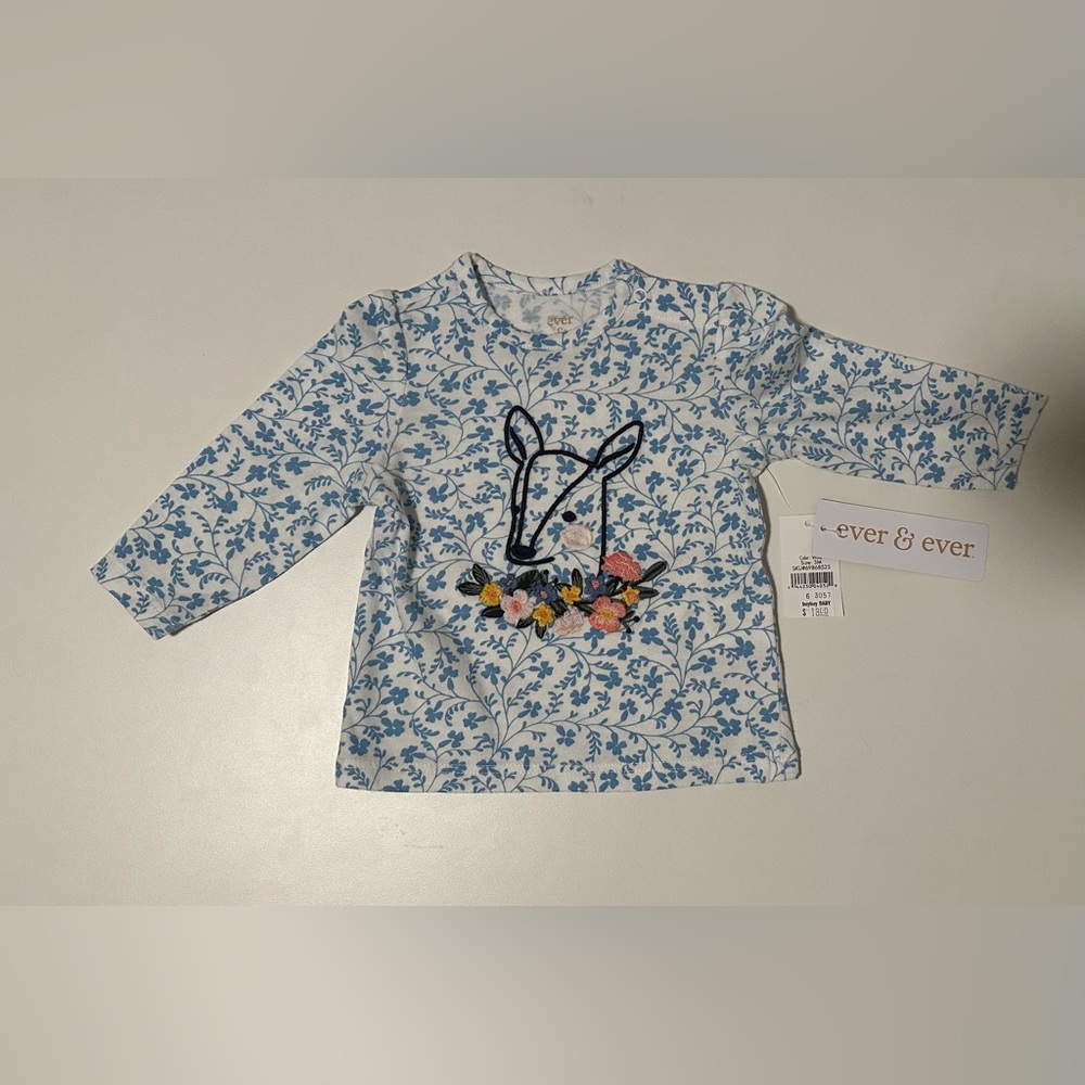 Ever & Ever Girls 3 months Deer and Flower Shirt NWT